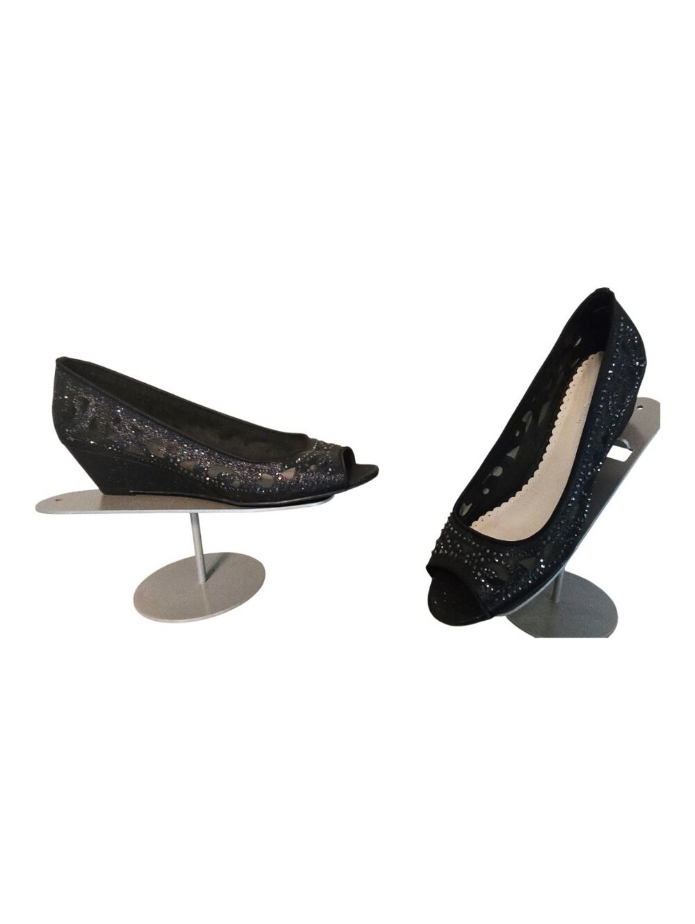 New w/o Box Charter Club Womens Black Peep-Toe Wedge Flats w/Sparkle Accents 7.5